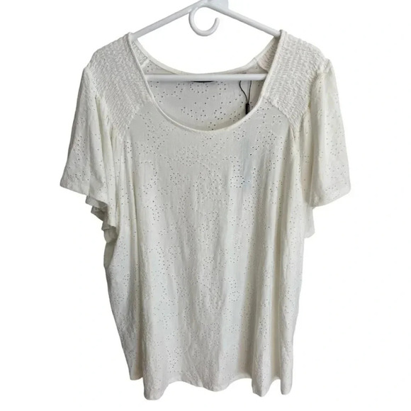 T Tahari Woman NWT 3XL White Flutter Sleeve Short Sleeve Top Plus Size Tee - Picture 1 of 12